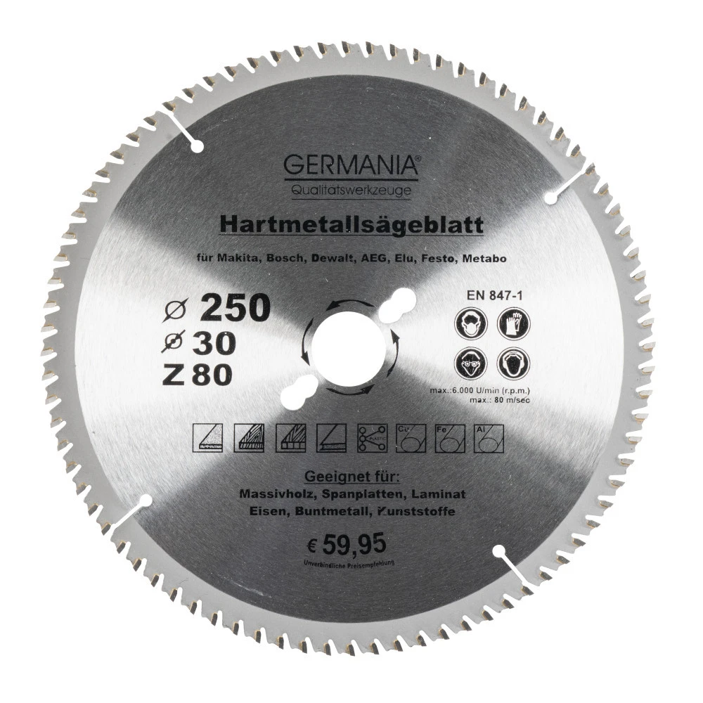 GERMANIA HM Multifunktionssägeblatt Ø 250 mm mit 80 Zähnen GERMANIA HM Multifunktionssägeblatt Ø 250 Mm Mit 80 Zähnen -Günstiges Germania Geschäft