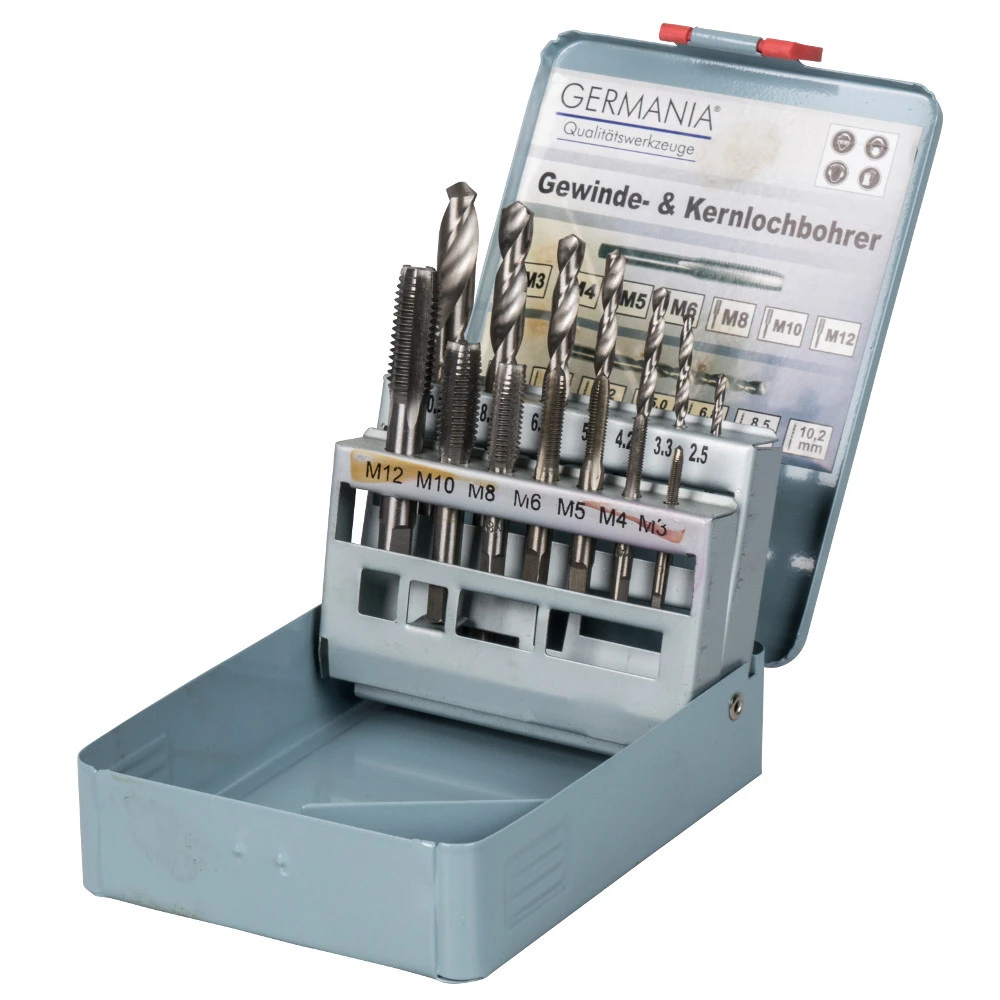 GERMANIA Gewindebohrer und Kernlochbohrer Set 14-teilig in Metallkassette GERMANIA Gewindebohrer Und Kernlochbohrer Set 14-teilig In Metallkassette -Günstiges Germania Geschäft 3159 gewindebohrer und kernlochbohrer set 14 teilig
