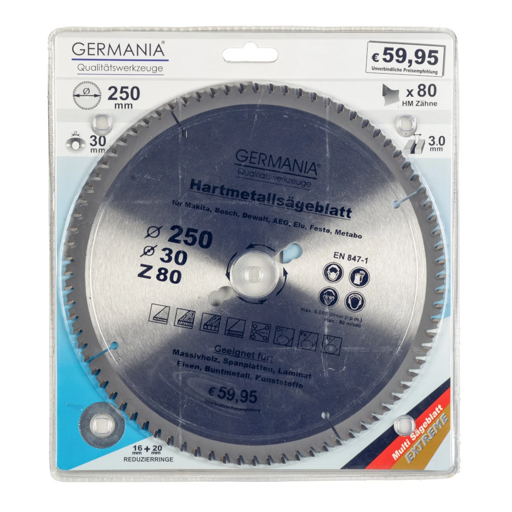 GERMANIA HM Multifunktionssägeblatt Ø 250 mm mit 80 Zähnen GERMANIA HM Multifunktionssägeblatt Ø 250 Mm Mit 80 Zähnen -Günstiges Germania Geschäft