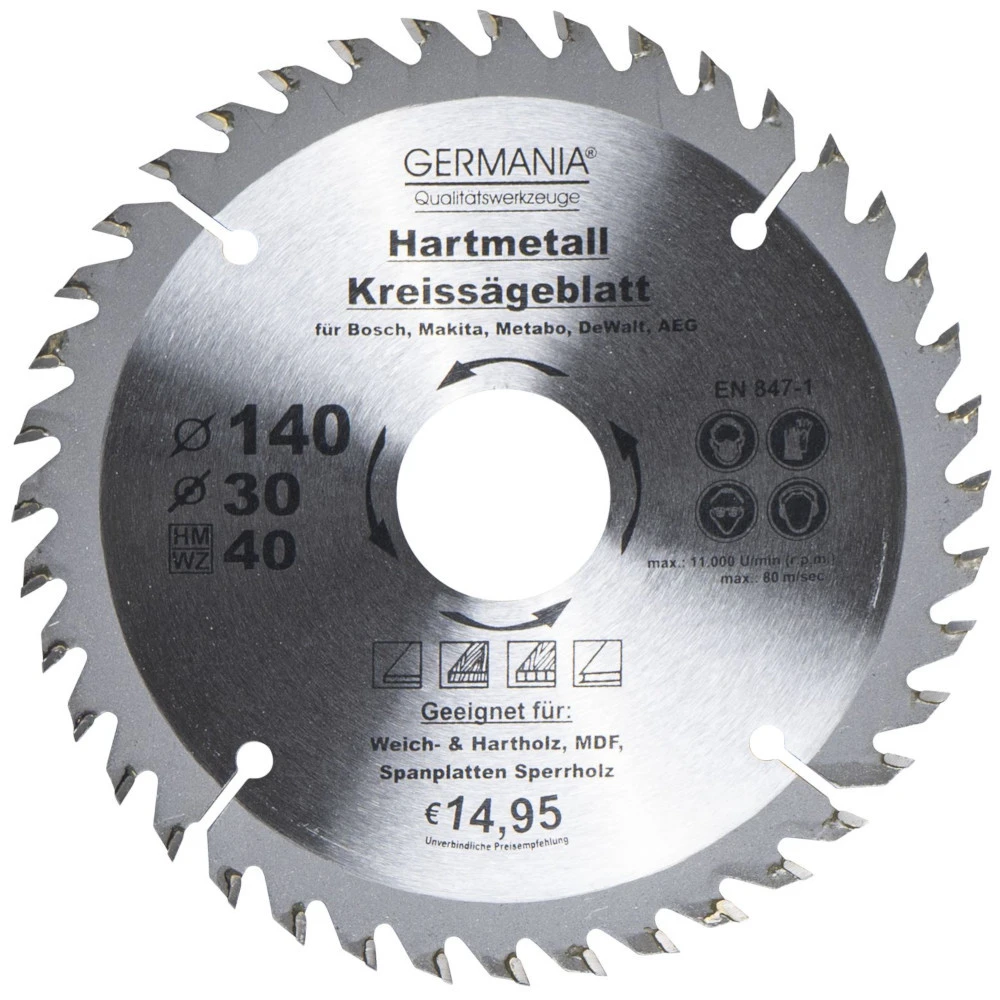 GERMANIA HM Kreissägeblatt Ø 140mm, 40 Zähne für Holz GERMANIA HM Kreissägeblatt Ø 140mm, 40 Zähne Für Holz -Günstiges Germania Geschäft
